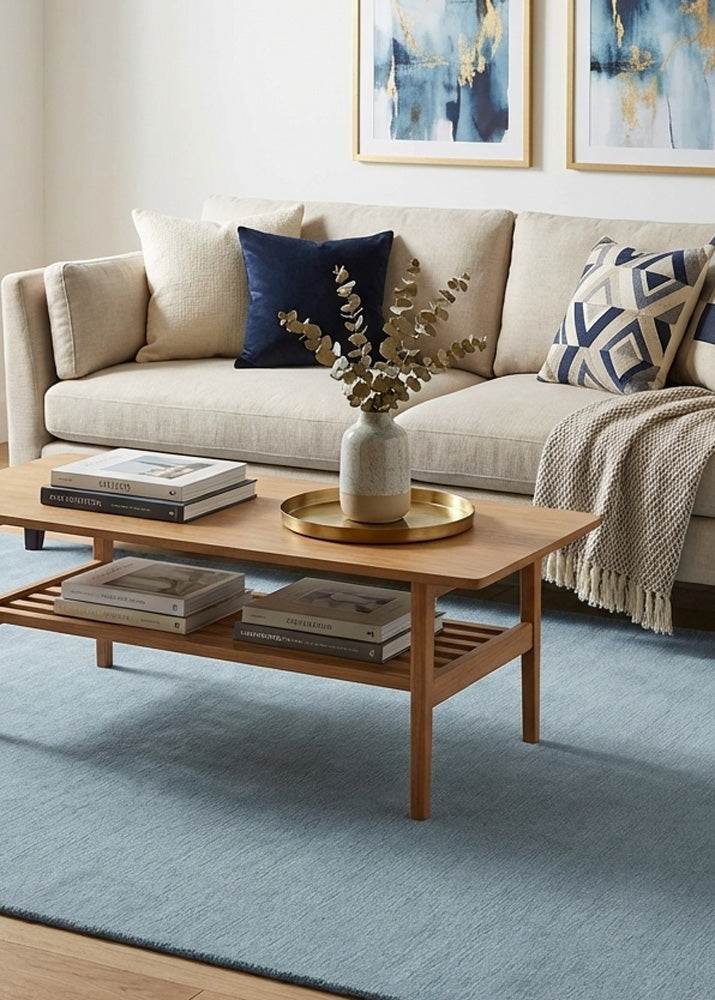 Blue wool rug in modern living room