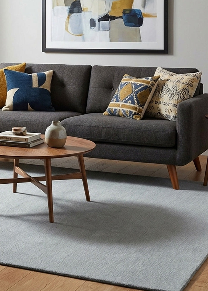 Light grey wool rug in modern living room