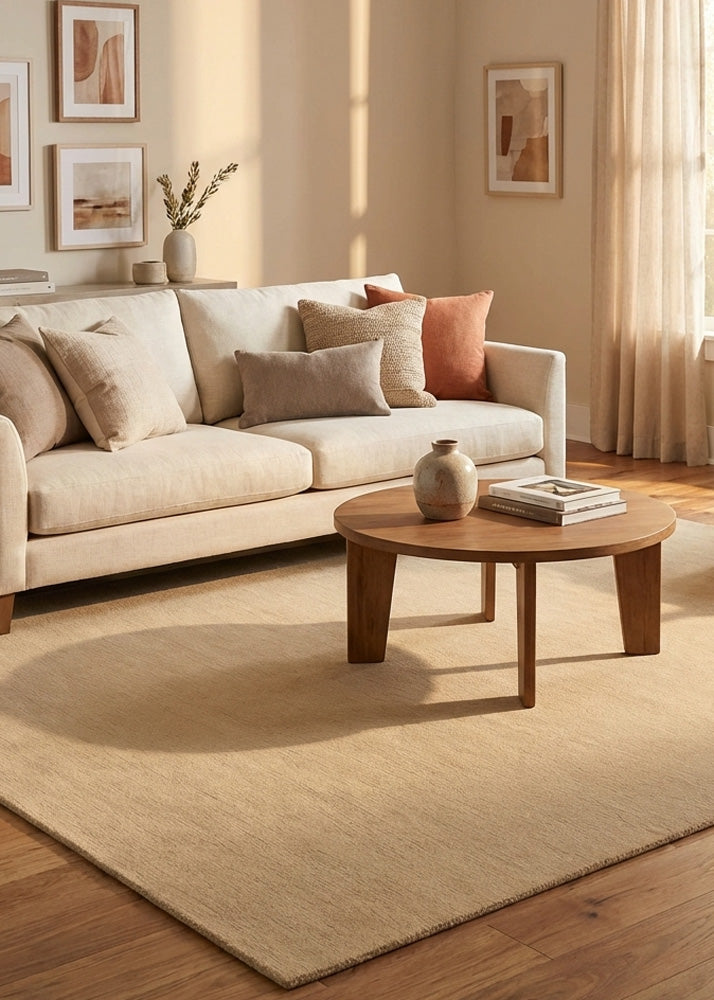 Beige wool rug in modern living room