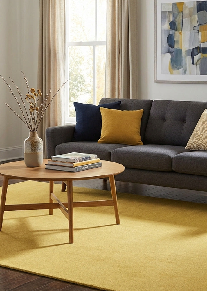 Yellow wool rug in living room