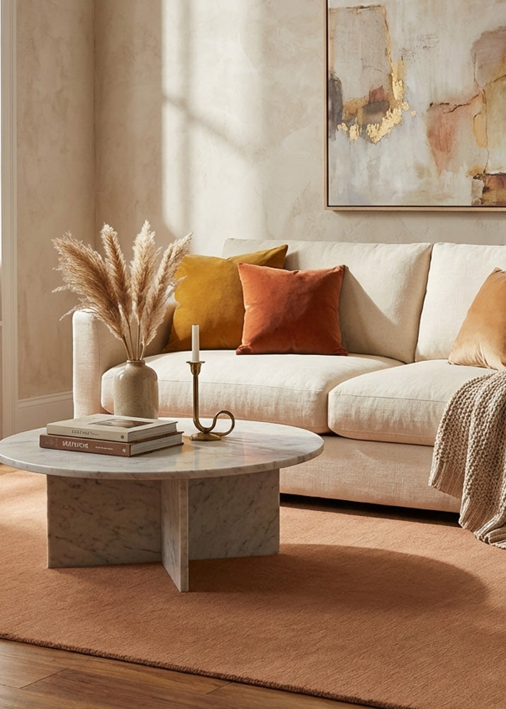 Light brown wool rug in living room