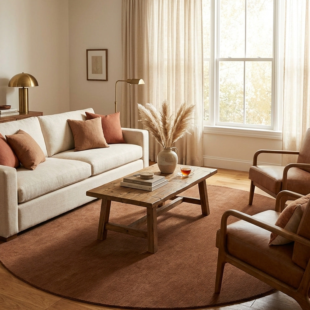 Brown wool rug in living room