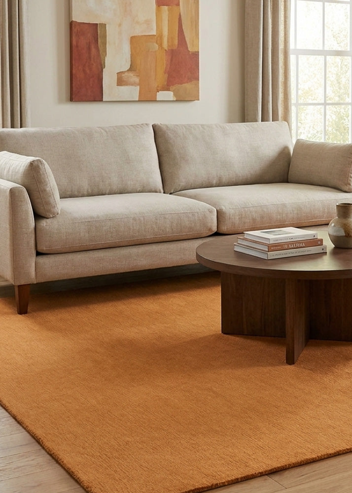 Orange wool rug in modern living room
