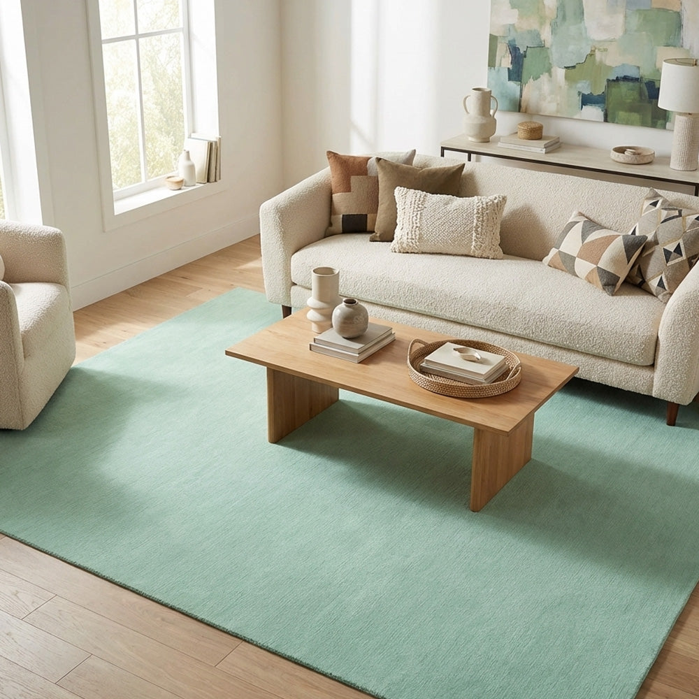 sky blue wool rug in modern living room