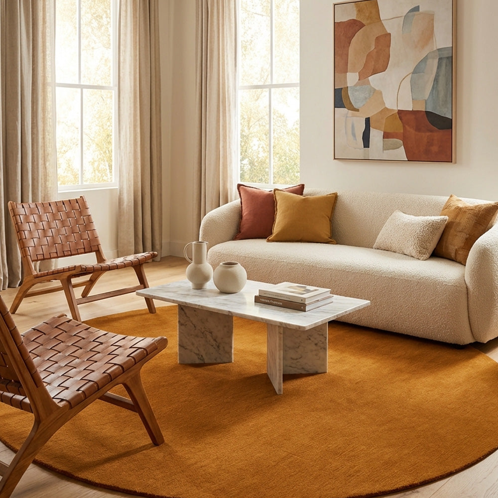 Earth round wool rug in living room