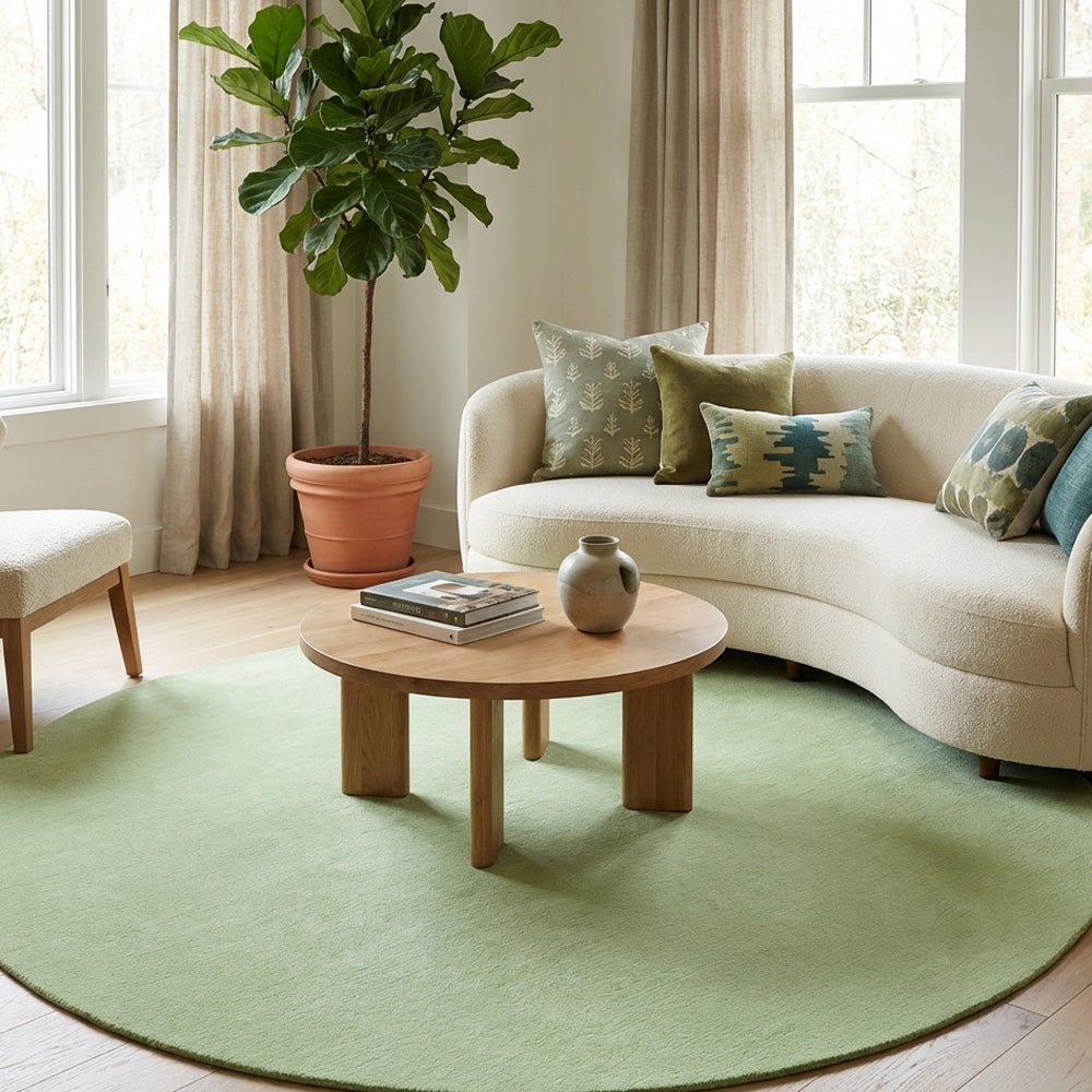aqua round green wool rug in modern living room