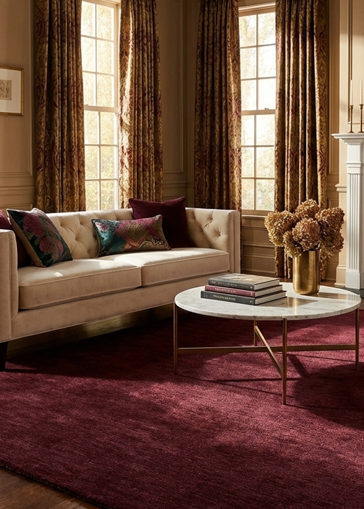 red wool rug in classic living room
