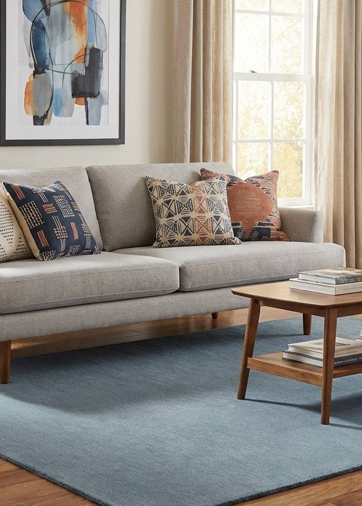 Grey wool rug in modern living room