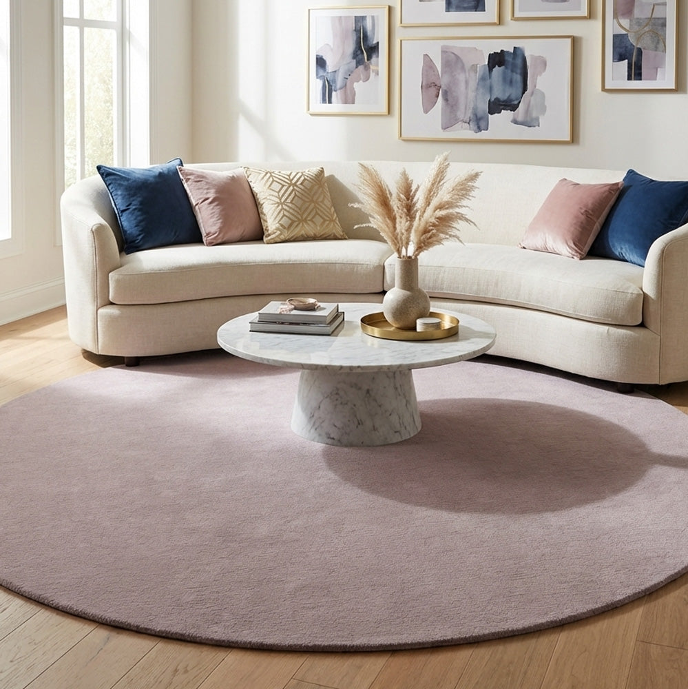 Pastel purple round wool rug in modern living room