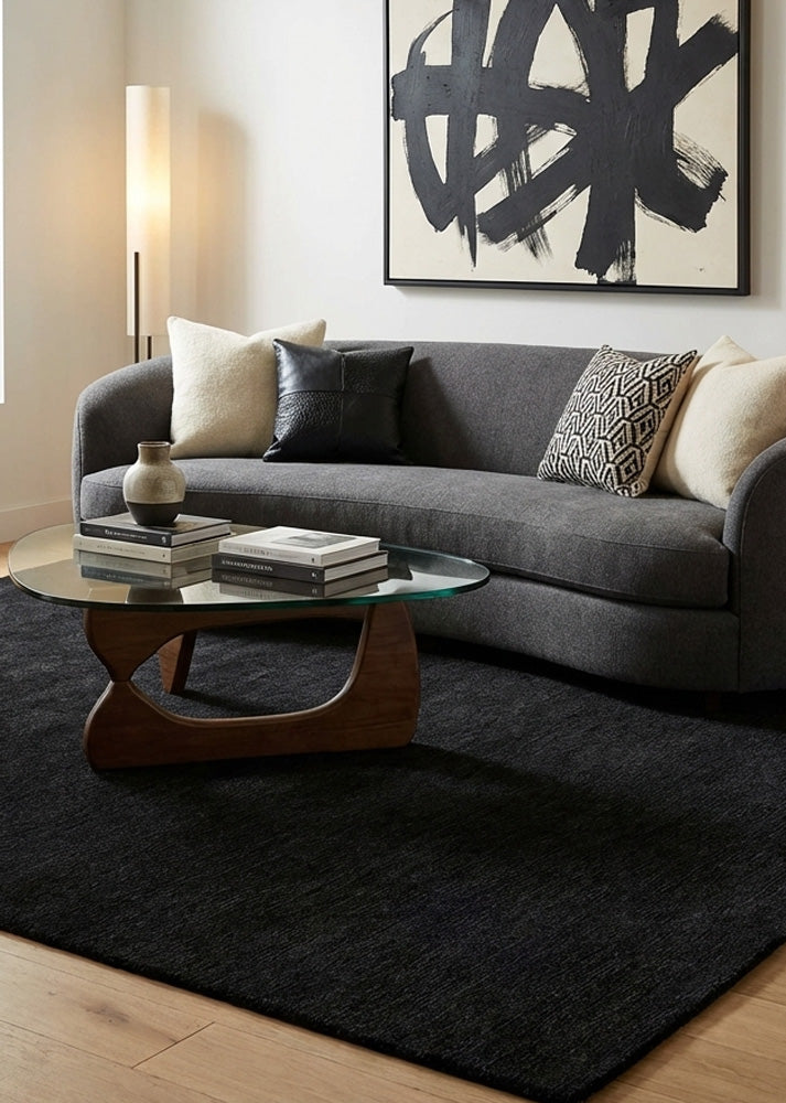 Black wool rug in modern living room