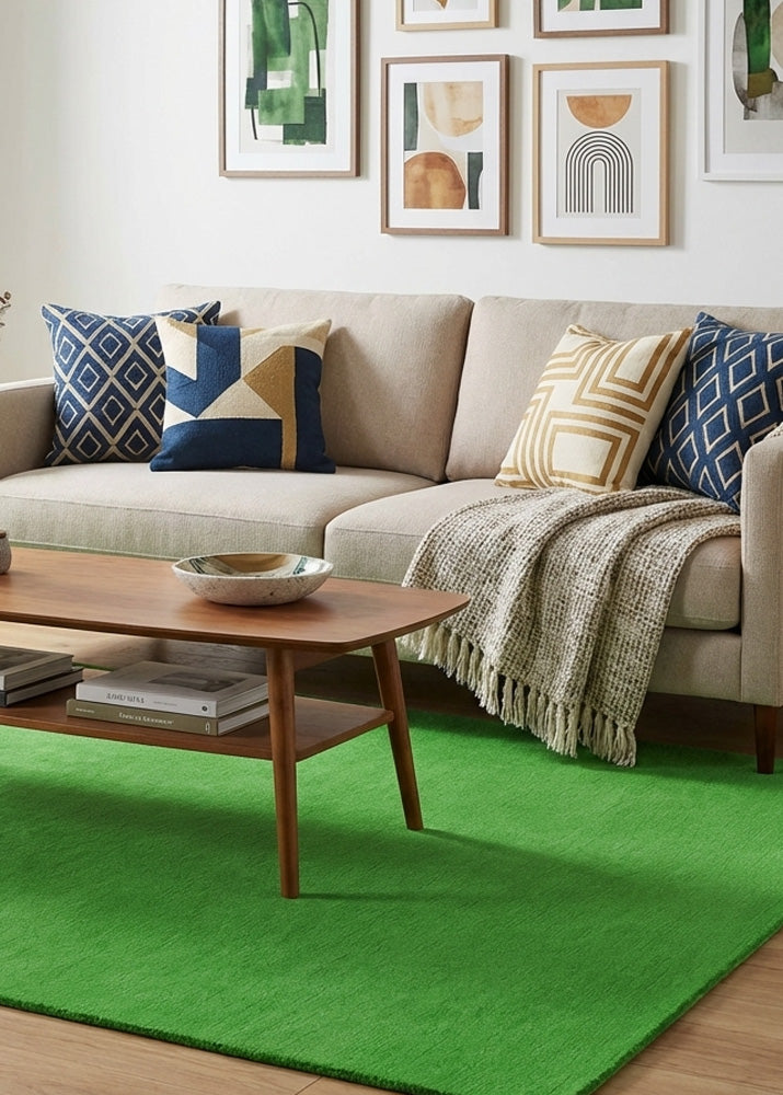 Lawn green wool rug in living room