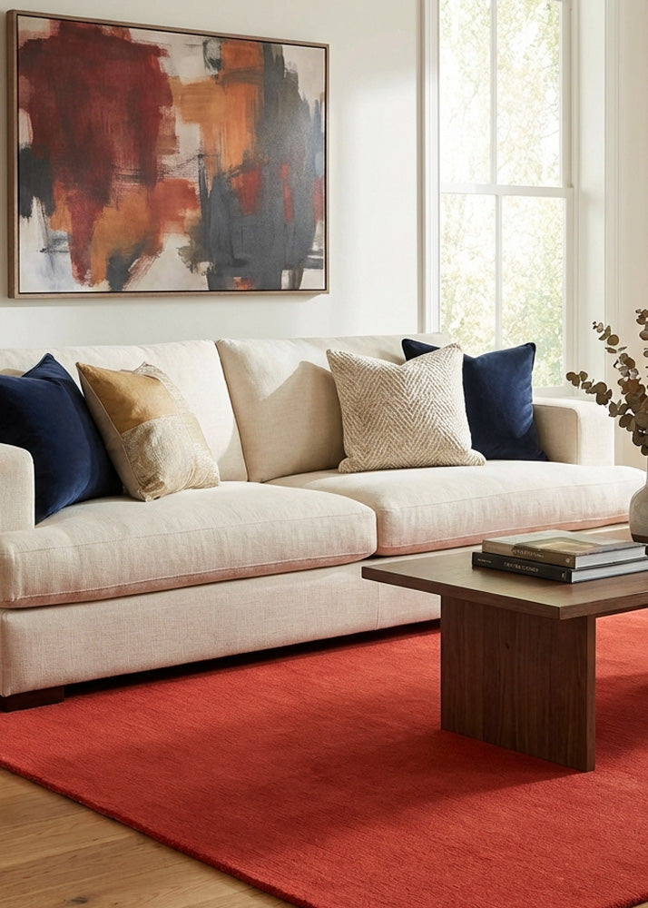 Red wool rug in living room