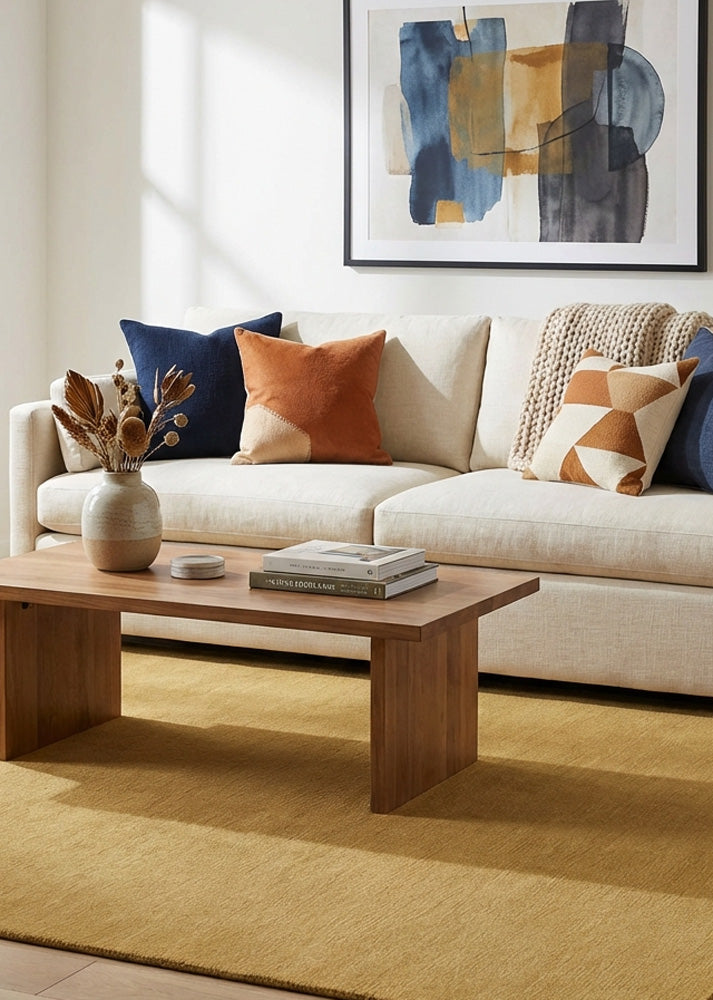 Beige wool rug in modern living room