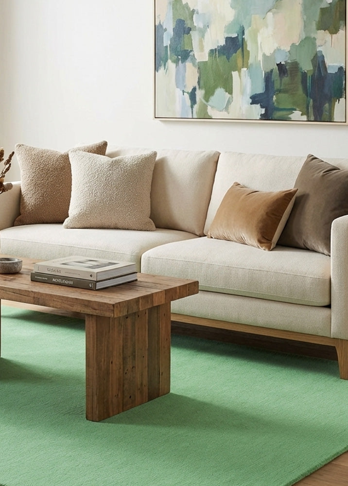 Green wool rug in living room