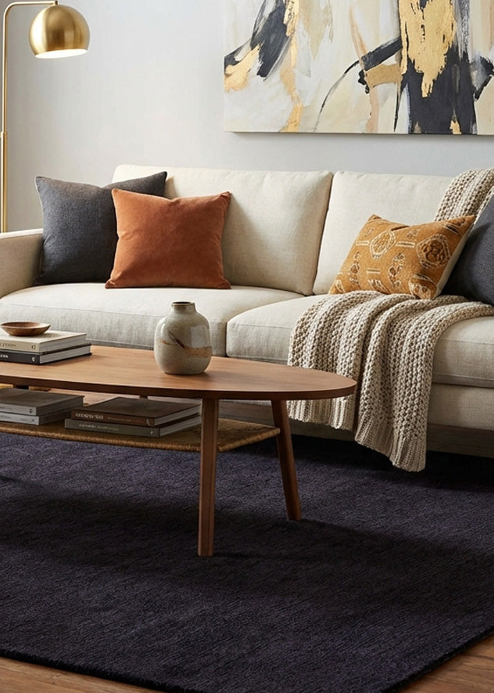 Dark purple wool rug in living room