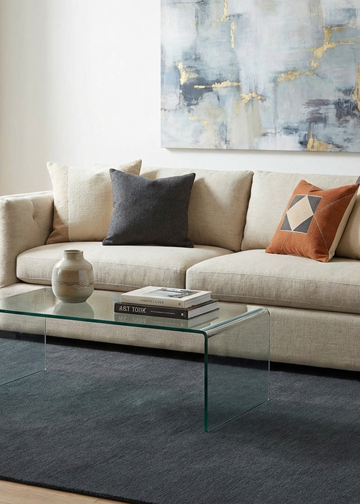 Dark grey wool rug in modern living room