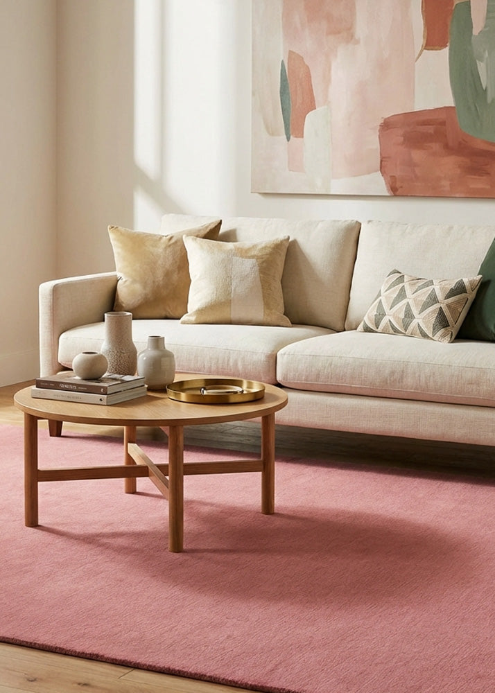 Dark pink wool rug in modern living room