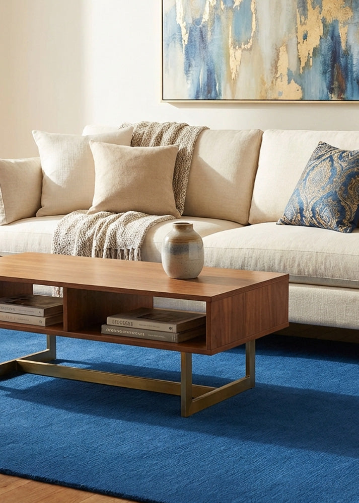 Neon blue wool rug in modern living room