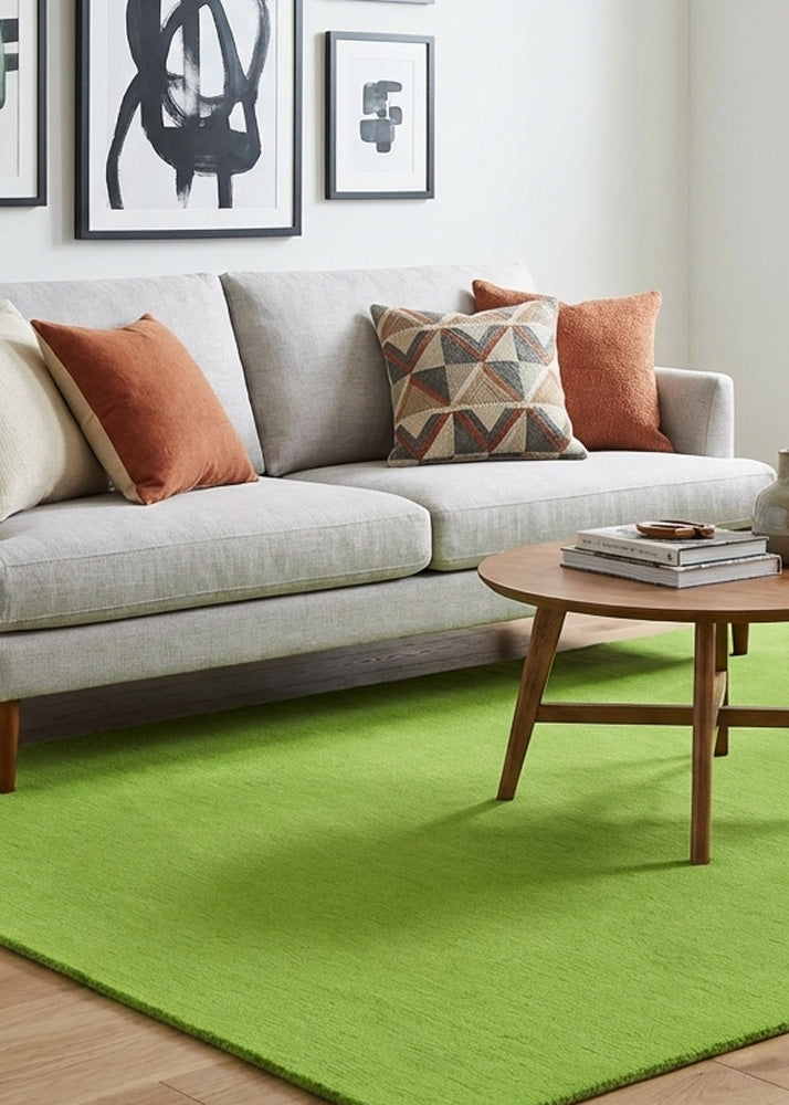 Apple green wool rug in living room