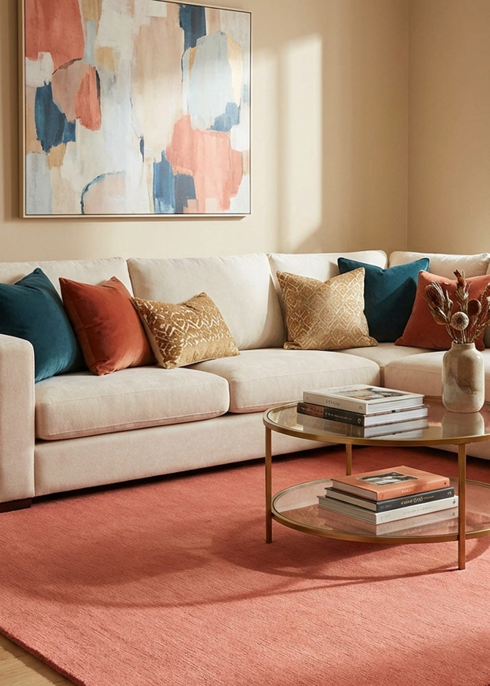 Pink wool rug in modern living room