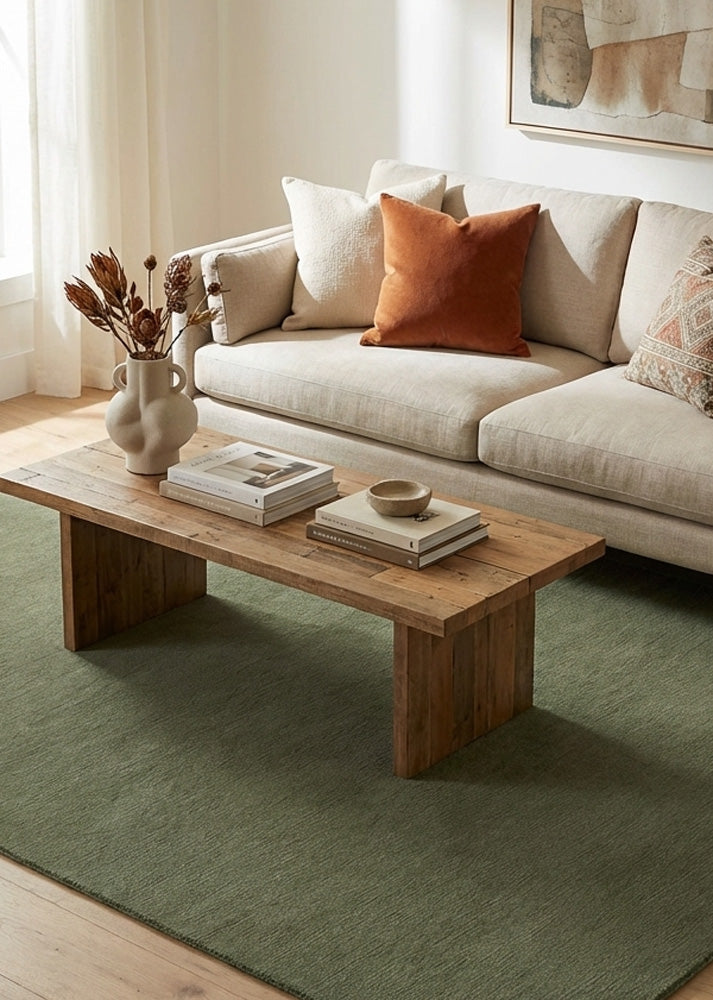 Green wool rug in living room