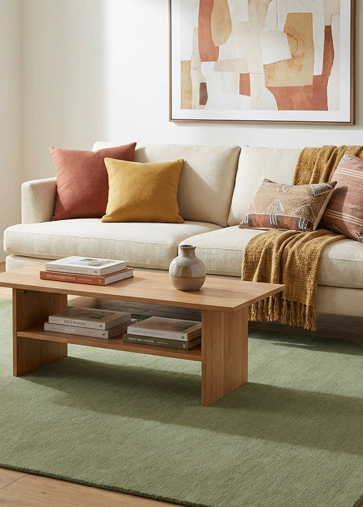 Green wool rug in living room
