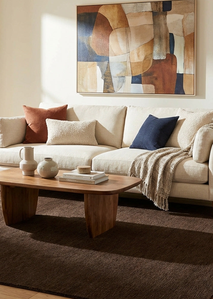 Brown wool rug in living room