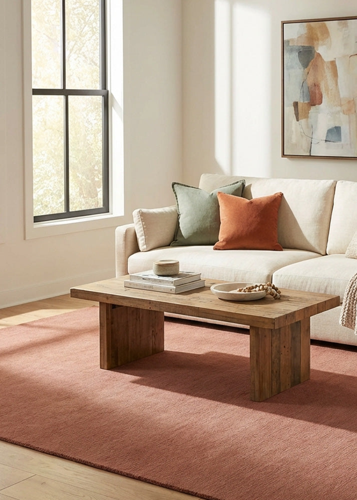Brownish wool rug in living room