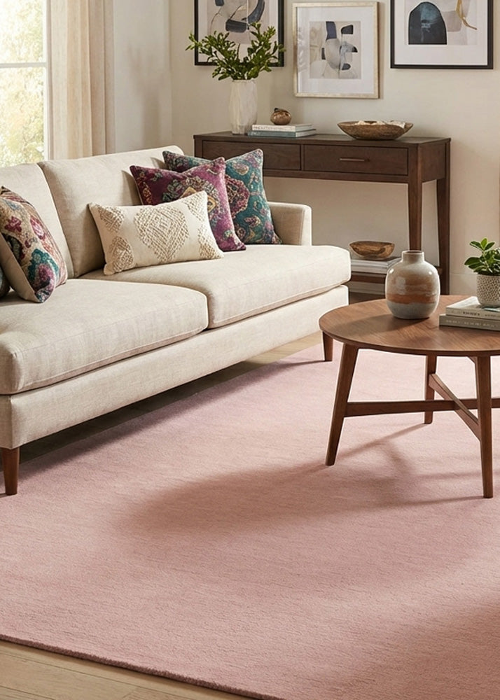 Pink wool rug in modern living room