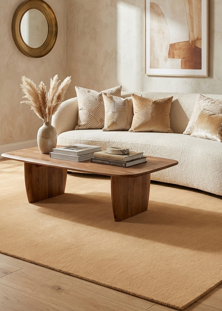 peach wool rug in modern living room