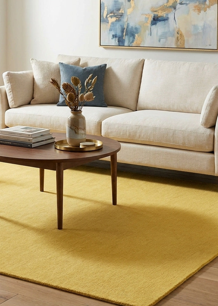 Yellow wool rug in modern living room