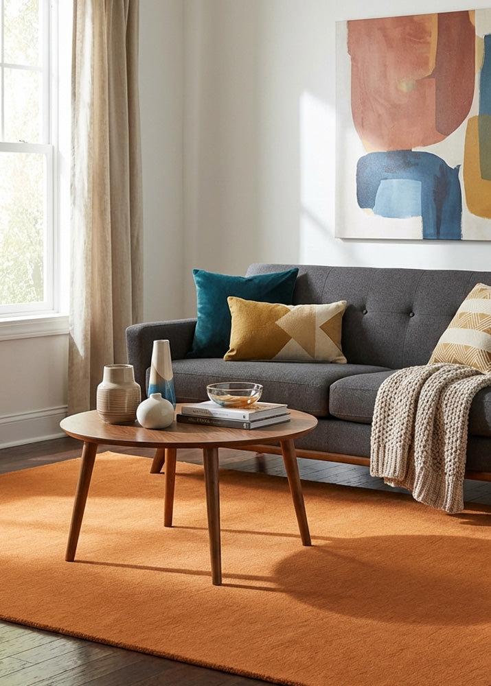 Burnt orange wool rug in modern living room