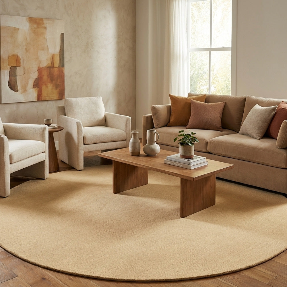 modern round wool rug in living room