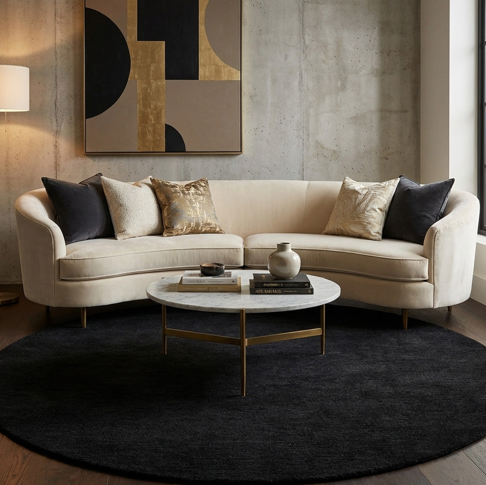 modern round wool rug in living room