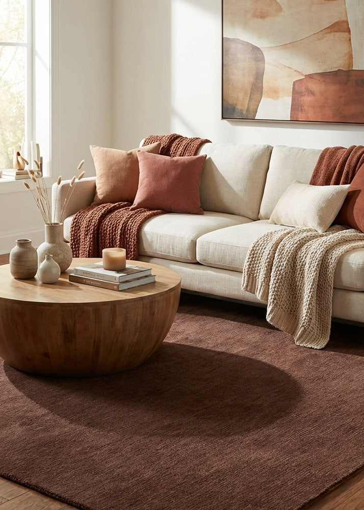 Brown wool rug in living room