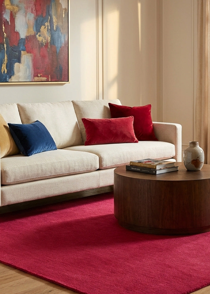 Red wool rug in modern living room