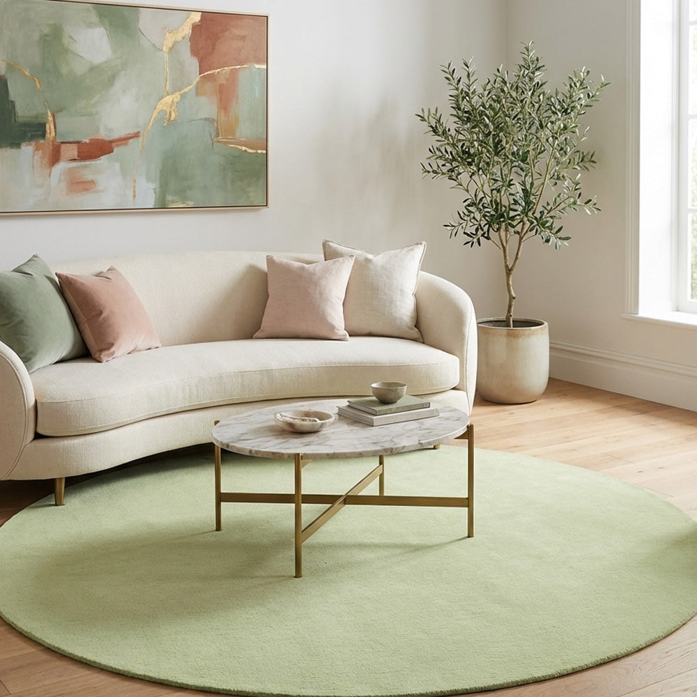 Mint green round wool rug in modern living rug