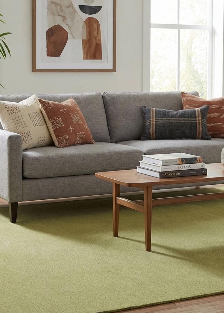 Green wool rug in living room