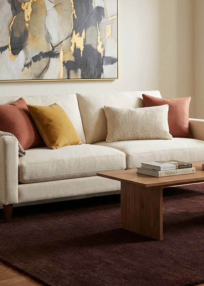 Reddish wool rug in living room
