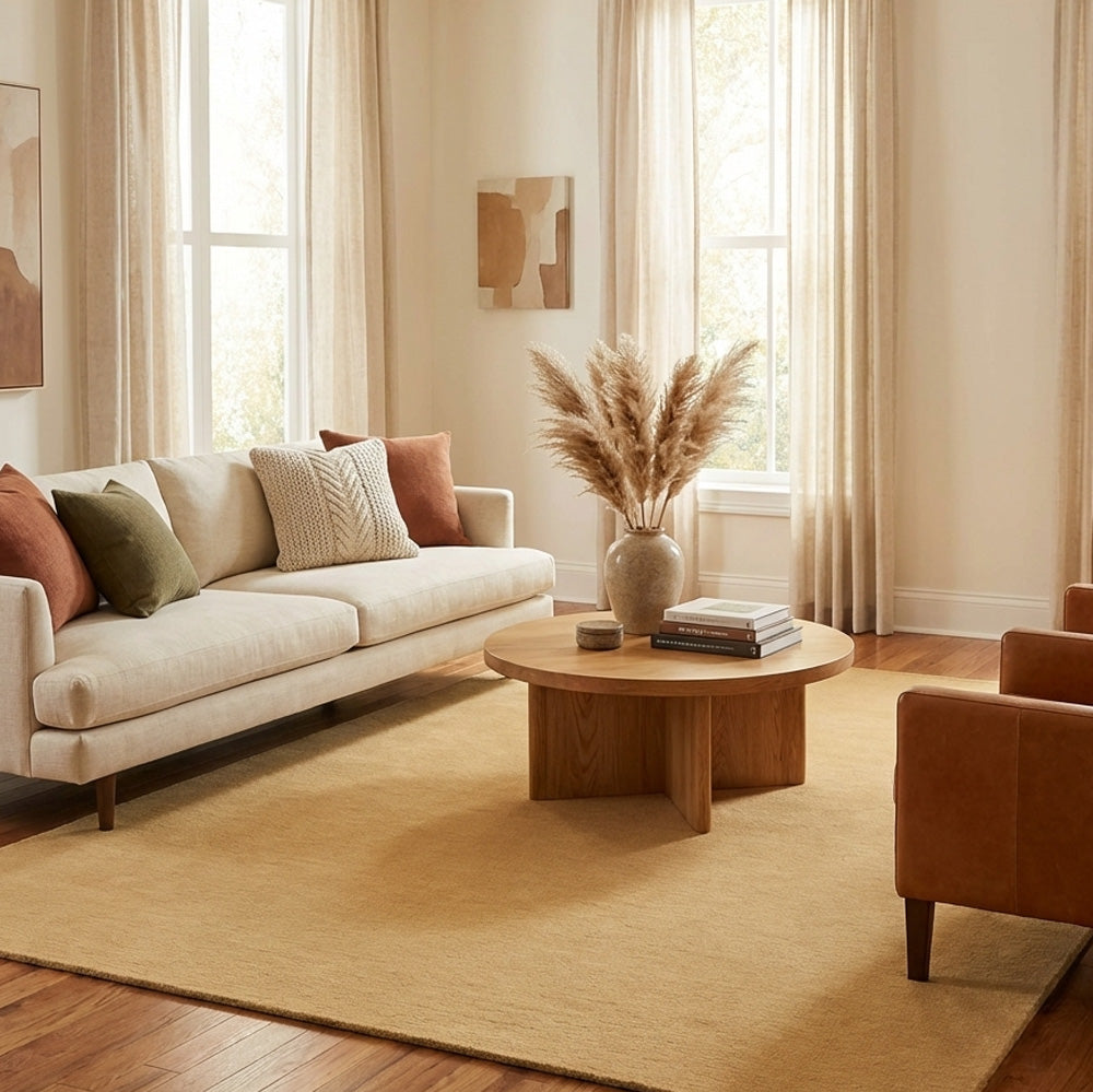 beige wool rug in modern living room