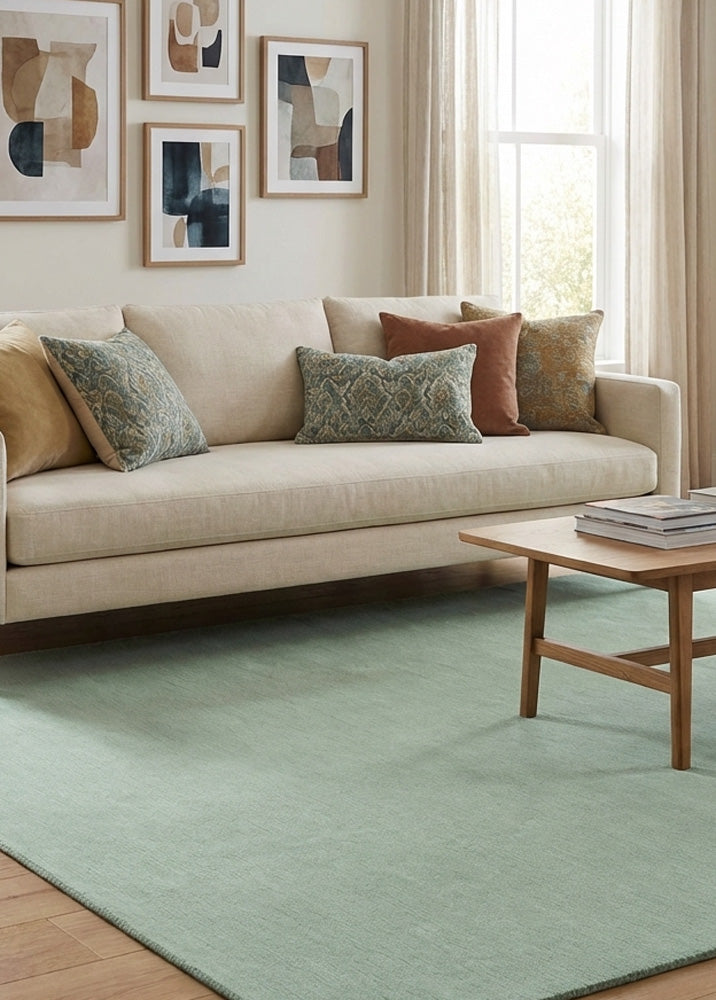 Natural wool rug in modern living room