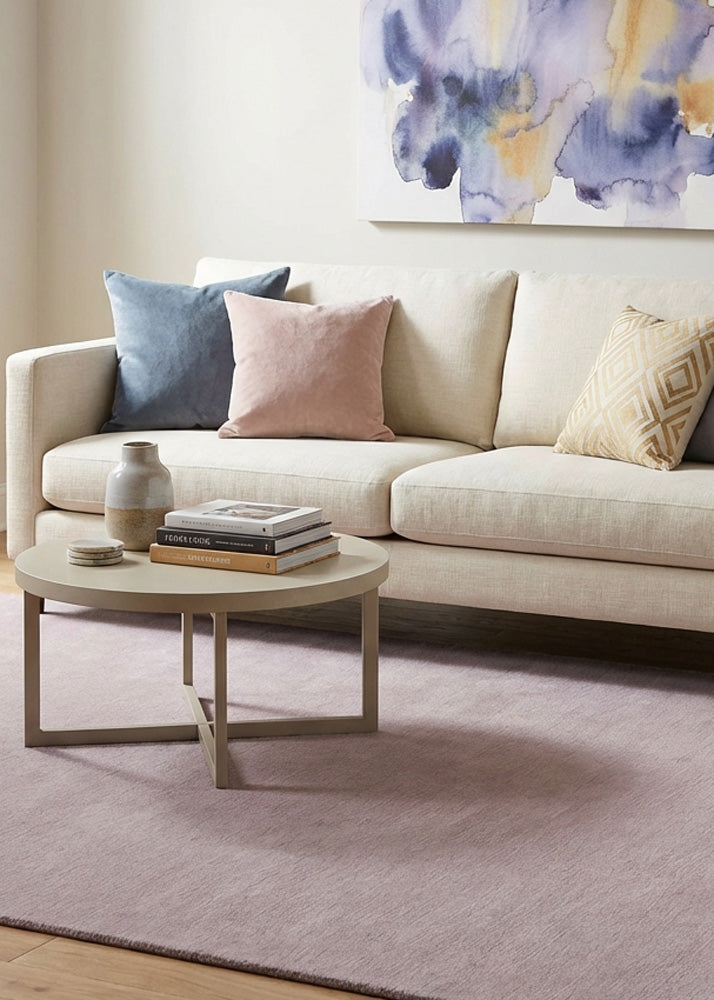 Pastel purple wool rug in modern living room