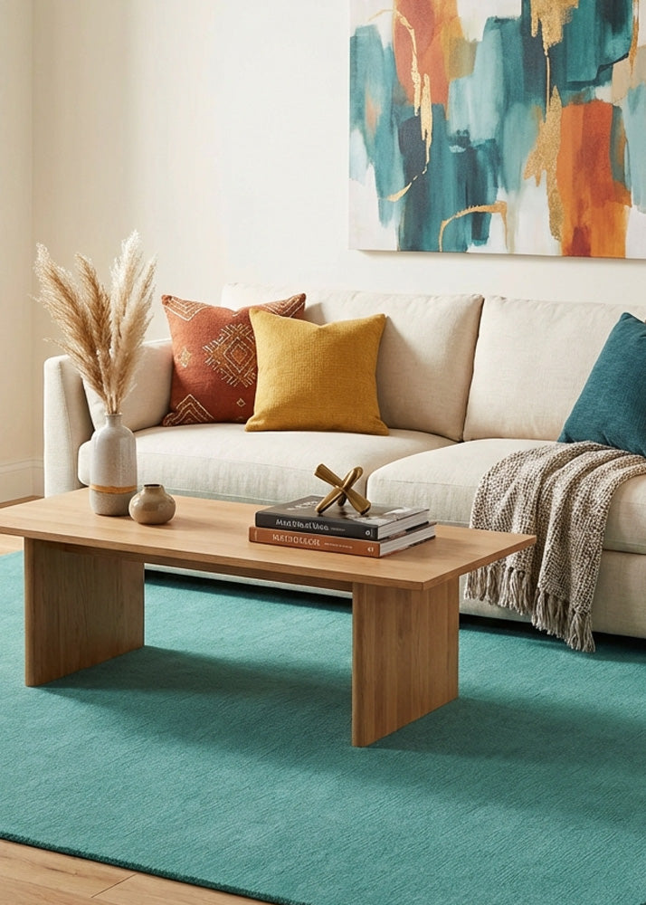 Aqua blue wool rug in modern living room