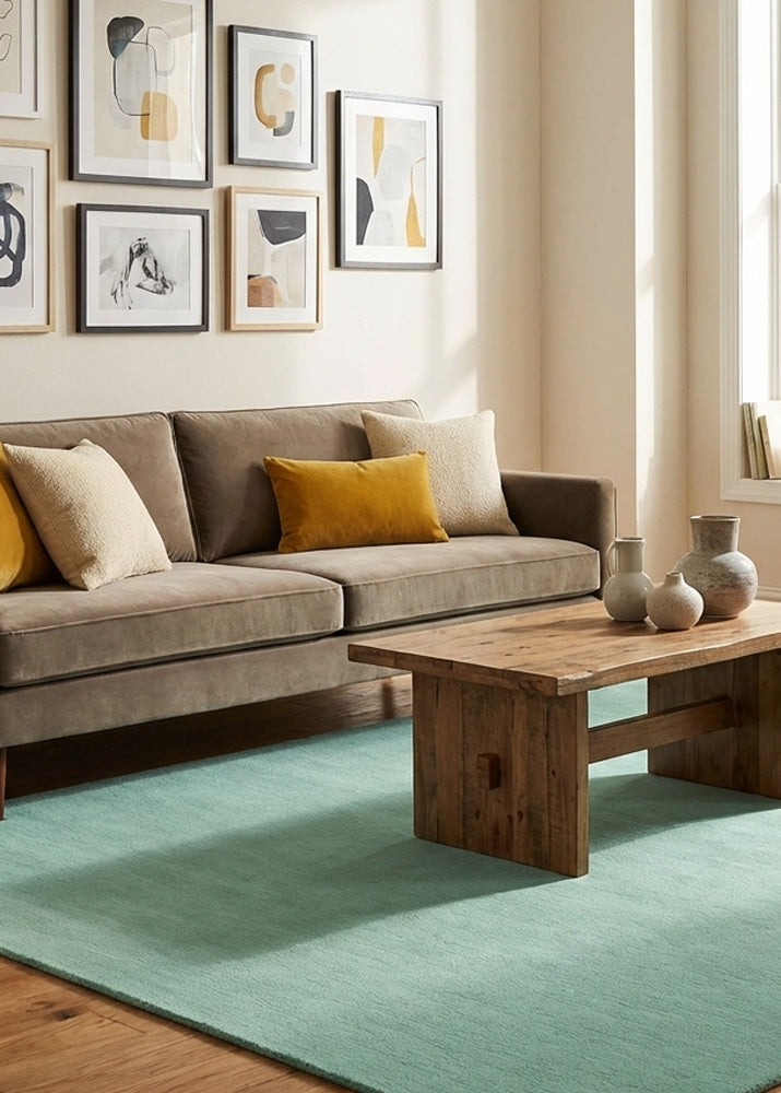 Sky blue wool rug in modern living room