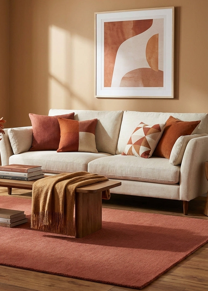 Orange wool rug in living room