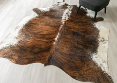 Dark White Spine Belly Brindle Cowhide Rug (Size: 240 X 210 CM) CHR2623
