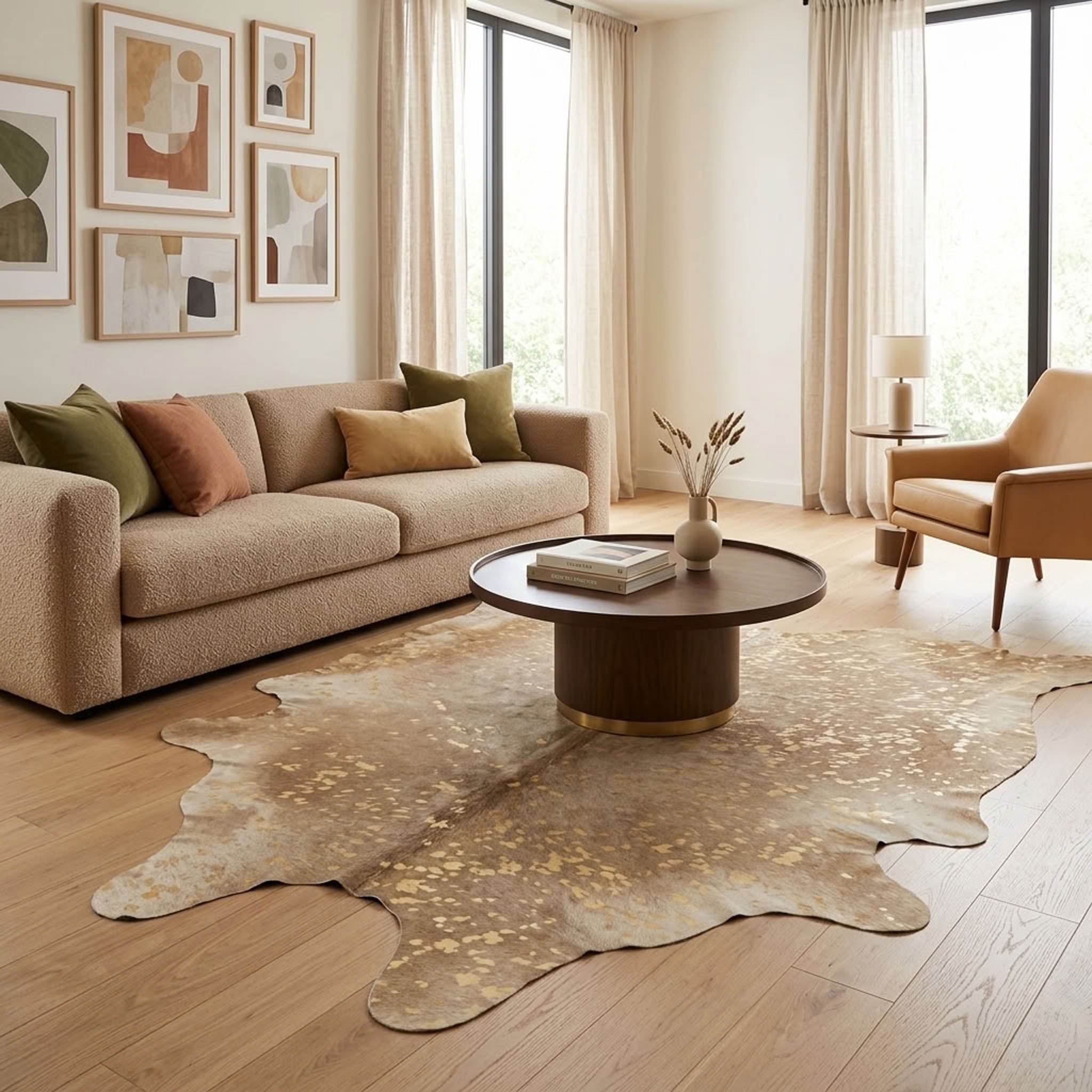 gold speckled cowhide rug