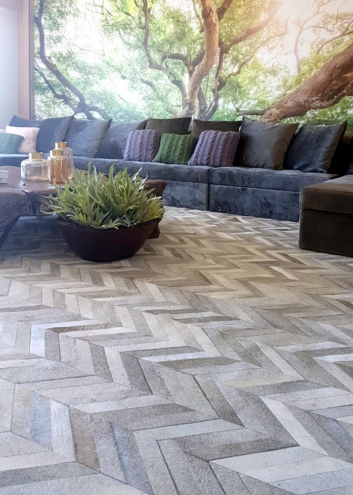 handmade cowhide patchwork rug interior styling Australia