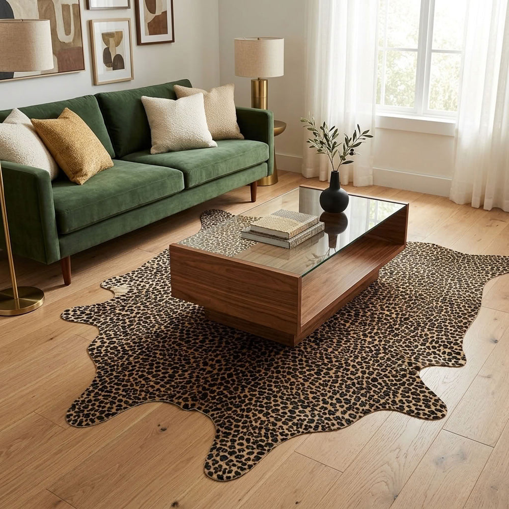 Premium leopard printed genuine cowhide rug