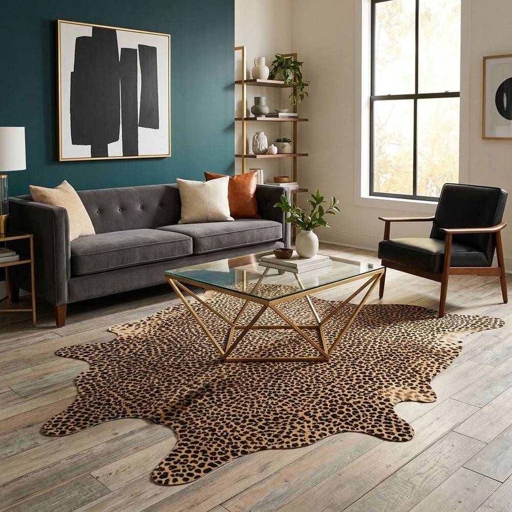 Genuine Brazilian cowhide rug with leopard print design